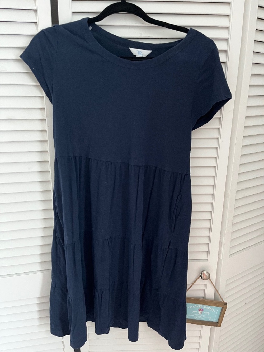 Time and Tru Women's Tiered Cotton Mini Dress with Short Sleeves! Size XS Navy